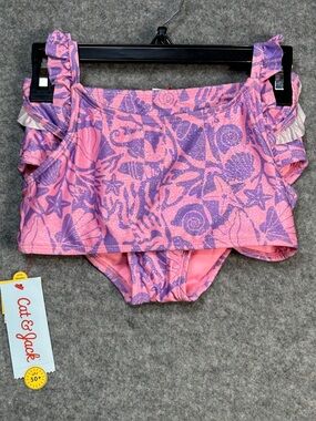 Cat & Jack Girl’s Size 8 Pink Purple Seashell Shimmer 2-Piece Swimsuit 50+ New